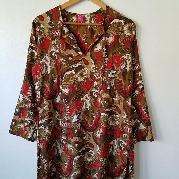 RAJ 100%Silk Paisley Neck Tie Longsleeve Tunic Mini Dress M - Picture 3 of 9